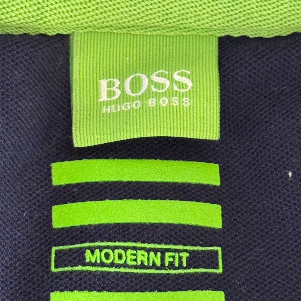 Hugo Boss Mens Polo Shirt Sz M Navy Blue Modern Fit Long Sleeve Preppy Old Money - Picture 4 of 5